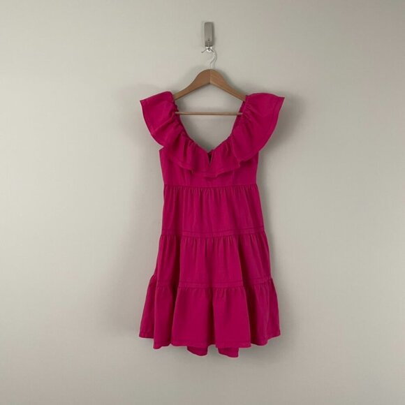 Saylor Karalyn Hot Pink Poplin Tiered Ruffle Mini Dress Size XS - Picture 1 of 7